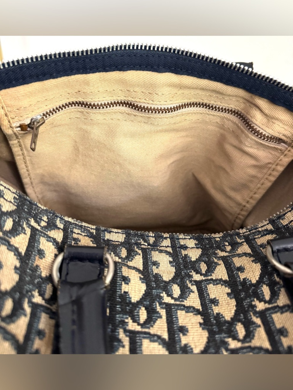 DIOR Vintage Trotter Boston Bag 30cm Navy Jacquard Canvas Navy Leather - Picture 9 of 12